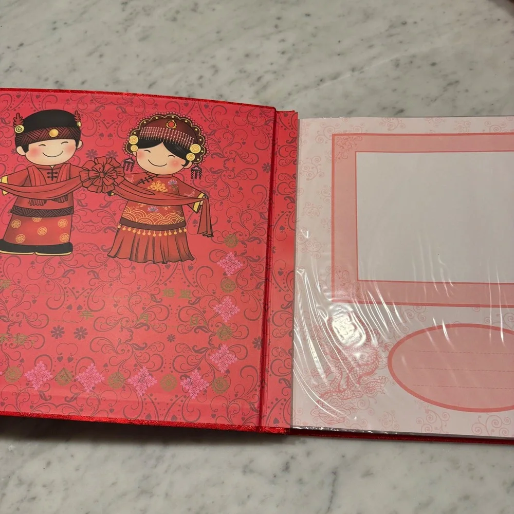 Chinese Wedding Photo Album Red Silk Brocade Double‎ Happiness Xi Large 12.5in